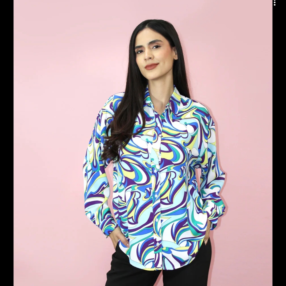 Express Vibrant Swirl Button Down Shirt‎